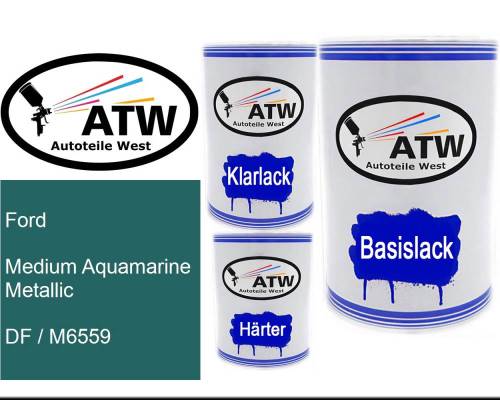 Ford, Medium Aquamarine Metallic, DF / M6559: 500ml Lackdose + 500ml Klarlack + 250ml Härter - Set, von ATW Autoteile West.